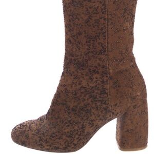 Miista London Brown Textured Heeled Boots Shoes Made in Italy